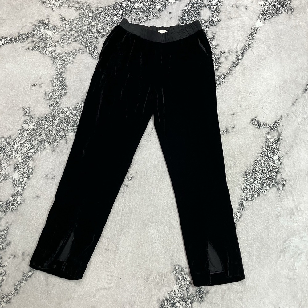 Nation LTD Womens Sz S Black Velvet Pants Pull On Straight Leg Side Slit Holiday